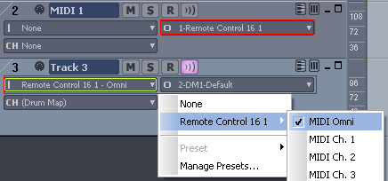 Step 06 - You can now create two MIDI tracks - The Remote Control plugin assigned as MIDI output on the first one, and input on the other one